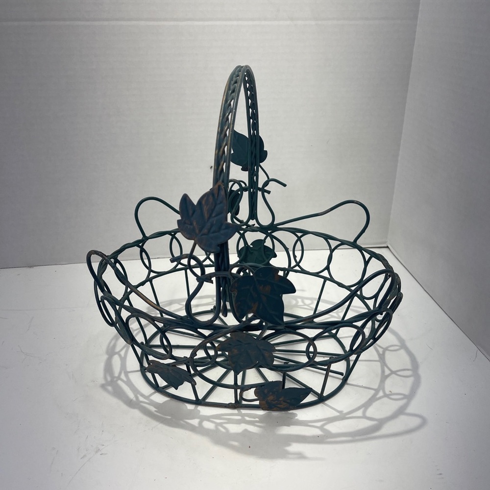Turquoise metal ivy wire basket